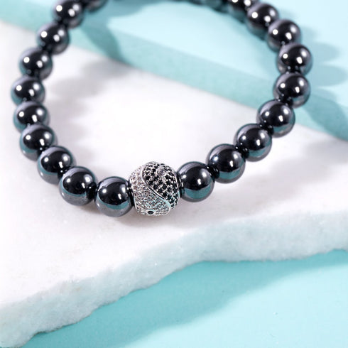 Équilibre | Argent & Hématite | Cristal Yin Yang